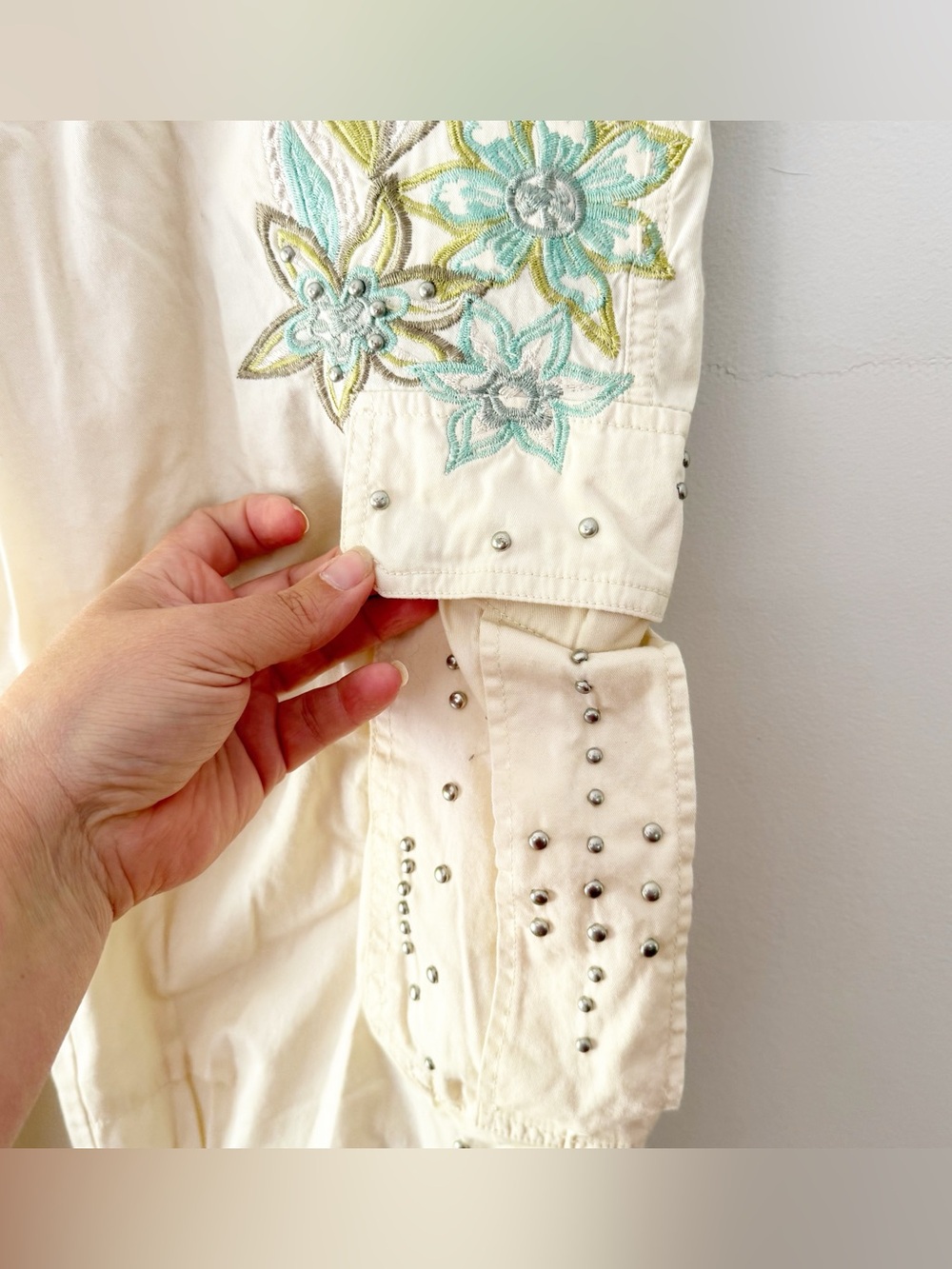 Vintage Women Y2K 100% Cotton Floral Embroidered Low Rise Pants Size 10 Grunge - Picture 3 of 6